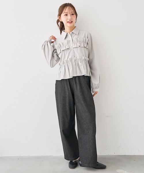 mil(ミル)の「ライトデニム リラックスワイドパンツ/セットアップ対応【588211】(デニムパンツ・レディース・インディゴブルー/ブラック・M-Short/S-Regular/M-Regular/S-Short)」の9枚目の写真