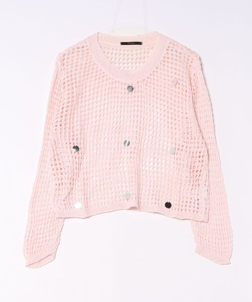 Ritzy（リッツィー）の「透かし編み・長袖クロップドニット（キラキラ付）（ニット/セーター・レディース・グレー/ピンク/ホワイト・FREE）」の6枚目の写真