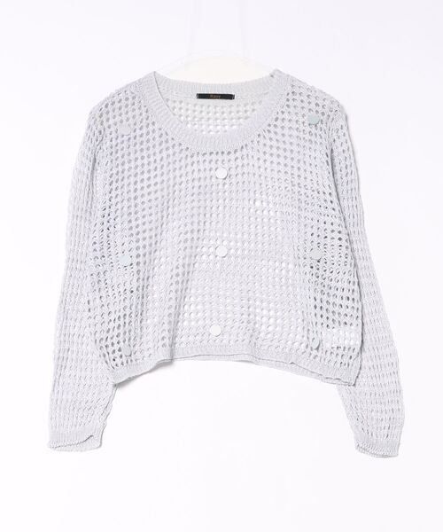 Ritzy（リッツィー）の「透かし編み・長袖クロップドニット（キラキラ付）（ニット/セーター・レディース・グレー/ピンク/ホワイト・FREE）」の4枚目の写真