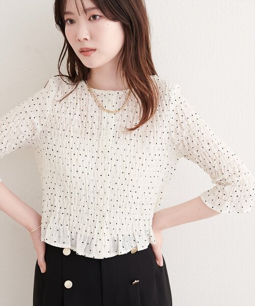 natural couture(ナチュラルクチュール)の「コンパクトシャーリングブラウス(シャツ/ブラウス・レディース・ブラウン/アイボリー/チェック/ブラック/ドット・FREE)」の5枚目の写真