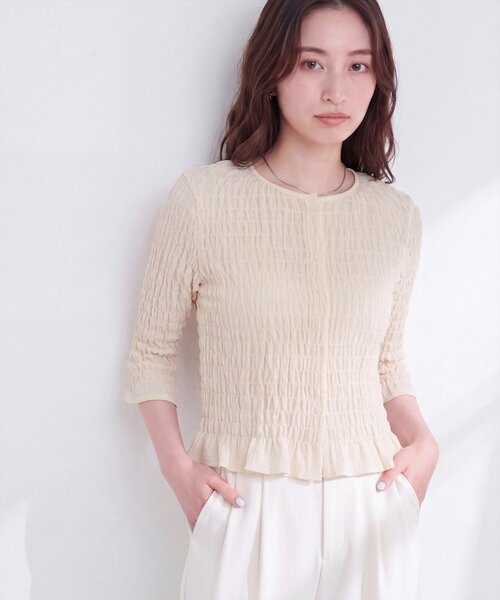 natural couture(ナチュラルクチュール)の「コンパクトシャーリングブラウス(シャツ/ブラウス・レディース・ブラウン/アイボリー/チェック/ブラック/ドット・FREE)」の2枚目の写真