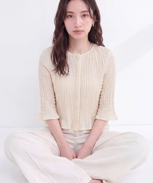 natural couture(ナチュラルクチュール)の「コンパクトシャーリングブラウス(シャツ/ブラウス・レディース・ブラウン/アイボリー/チェック/ブラック/ドット・FREE)」の7枚目の写真