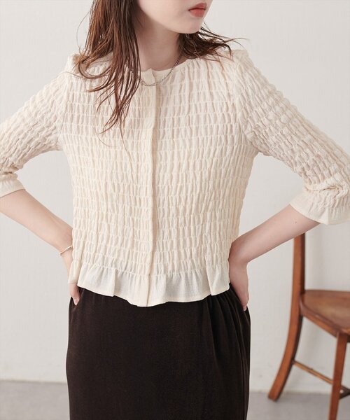 natural couture(ナチュラルクチュール)の「コンパクトシャーリングブラウス(シャツ/ブラウス・レディース・ブラウン/アイボリー/チェック/ブラック/ドット・FREE)」の10枚目の写真