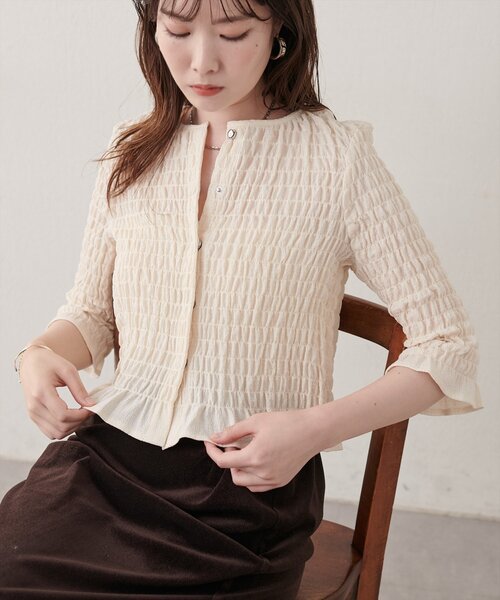natural couture(ナチュラルクチュール)の「コンパクトシャーリングブラウス(シャツ/ブラウス・レディース・ブラウン/アイボリー/チェック/ブラック/ドット・FREE)」の11枚目の写真