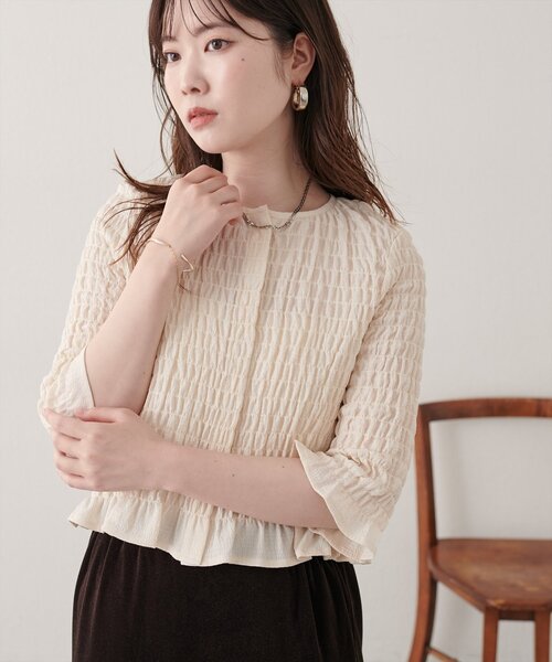 natural couture(ナチュラルクチュール)の「コンパクトシャーリングブラウス(シャツ/ブラウス・レディース・ブラウン/アイボリー/チェック/ブラック/ドット・FREE)」の12枚目の写真