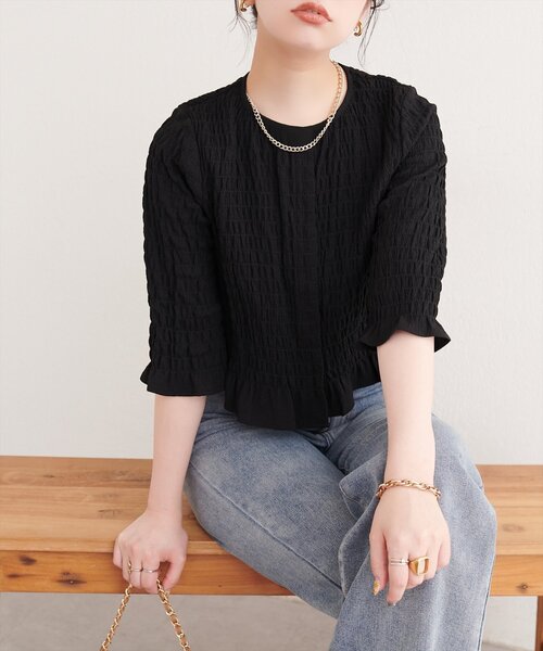 natural couture(ナチュラルクチュール)の「コンパクトシャーリングブラウス(シャツ/ブラウス・レディース・ブラウン/アイボリー/チェック/ブラック/ドット・FREE)」の22枚目の写真