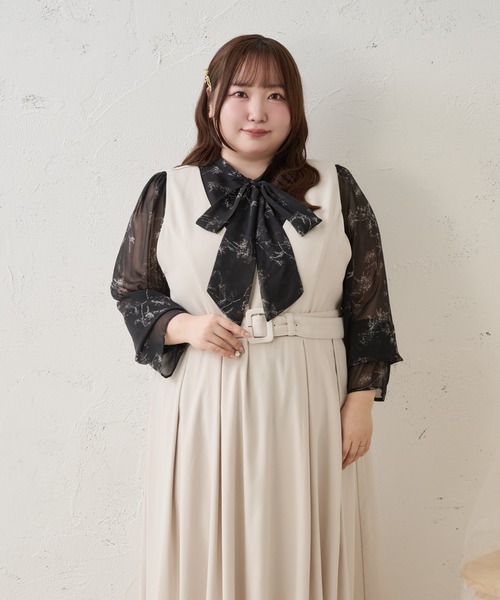 Louiosy(ルオシー)の「【Louiosy】【大きいサイズ】シアースリーブボウタイブラウス(シャツ/ブラウス・レディース・ホワイト系その他/ブラック系その他/オフホワイト・3L/4L/X-LARGE)」の3枚目の写真
