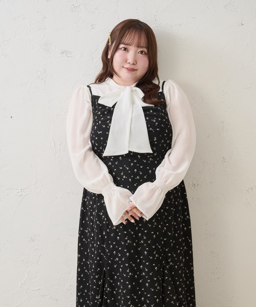 Louiosy(ルオシー)の「【Louiosy】【大きいサイズ】シアースリーブボウタイブラウス(シャツ/ブラウス・レディース・ホワイト系その他/ブラック系その他/オフホワイト・3L/4L/X-LARGE)」の1枚目の写真