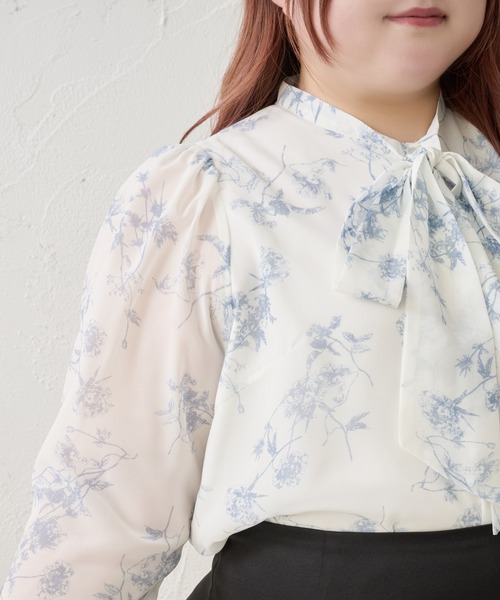 Louiosy(ルオシー)の「【Louiosy】【大きいサイズ】シアースリーブボウタイブラウス(シャツ/ブラウス・レディース・ホワイト系その他/ブラック系その他/オフホワイト・3L/4L/X-LARGE)」の9枚目の写真