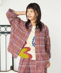 Trazo チェック柄刺繍オーバーブラウス