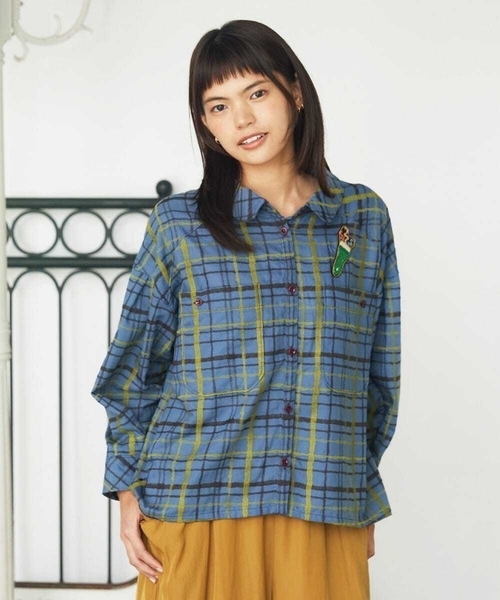 Jocomomola（ホコモモラ）の「Trazo チェック柄刺繍オーバーブラウス（シャツ/ブラウス・レディース・ブルー/パープル・40）」の3枚目の写真