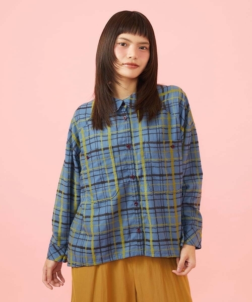 Jocomomola（ホコモモラ）の「Trazo チェック柄刺繍オーバーブラウス（シャツ/ブラウス・レディース・ブルー/パープル・40）」の8枚目の写真