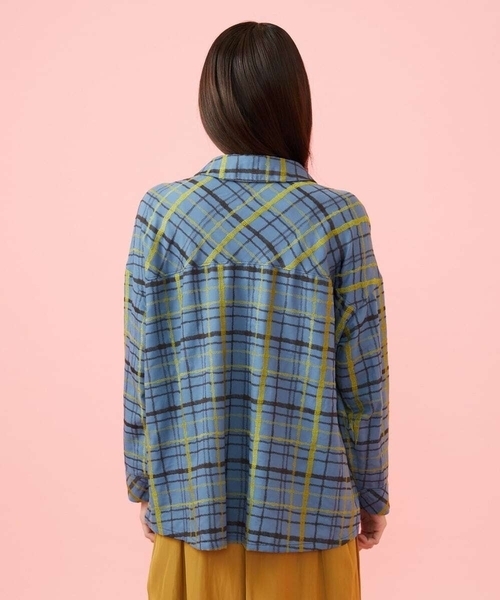 Jocomomola（ホコモモラ）の「Trazo チェック柄刺繍オーバーブラウス（シャツ/ブラウス・レディース・ブルー/パープル・40）」の10枚目の写真