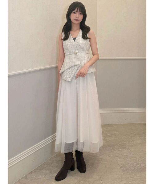 MERCURYDUO(マーキュリーデュオ)の「ペプラムチュールドッキングジャンスカ(ワンピース・レディース・ブラック/オフホワイト・FREE)」の12枚目の写真