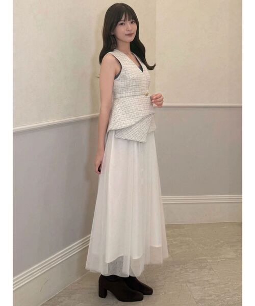 MERCURYDUO(マーキュリーデュオ)の「ペプラムチュールドッキングジャンスカ(ワンピース・レディース・ブラック/オフホワイト・FREE)」の14枚目の写真