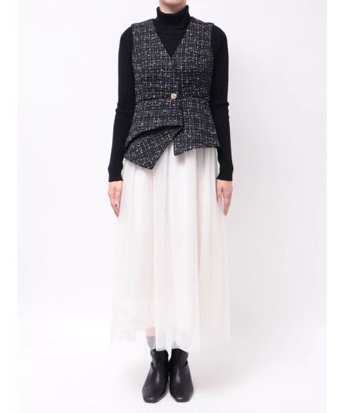 MERCURYDUO(マーキュリーデュオ)の「ペプラムチュールドッキングジャンスカ(ワンピース・レディース・ブラック/オフホワイト・FREE)」の3枚目の写真