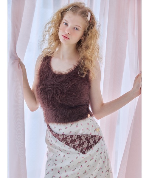 etre loin(エトルワン)の「Back open shaggy knit tank top / バックオープンシャギーニットタンクトップ(タンクトップ・レディース・グリーン/ホワイト/ピンク/ブラウン・M)」の3枚目の写真