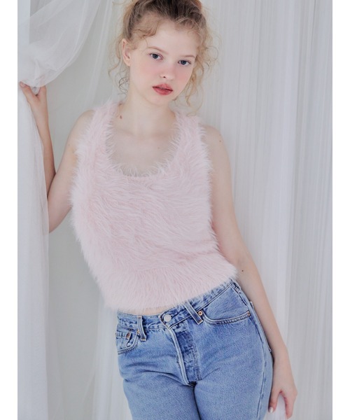 etre loin(エトルワン)の「Back open shaggy knit tank top / バックオープンシャギーニットタンクトップ(タンクトップ・レディース・グリーン/ホワイト/ピンク/ブラウン・M)」の1枚目の写真