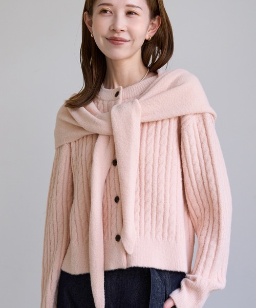 ROPE' PICNIC(ロペピクニック)の「【ちゃんと+かわいい保証】スフレニット トライアングルストール(ストール/ショール・レディース・ピンク/ブラウン/キナリ・FREE)」の1枚目の写真