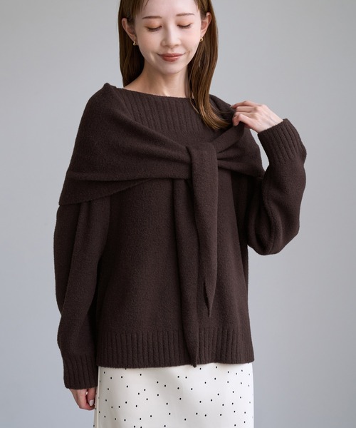 ROPE' PICNIC(ロペピクニック)の「【ちゃんと+かわいい保証】スフレニット トライアングルストール(ストール/ショール・レディース・ピンク/ブラウン/キナリ・FREE)」の6枚目の写真