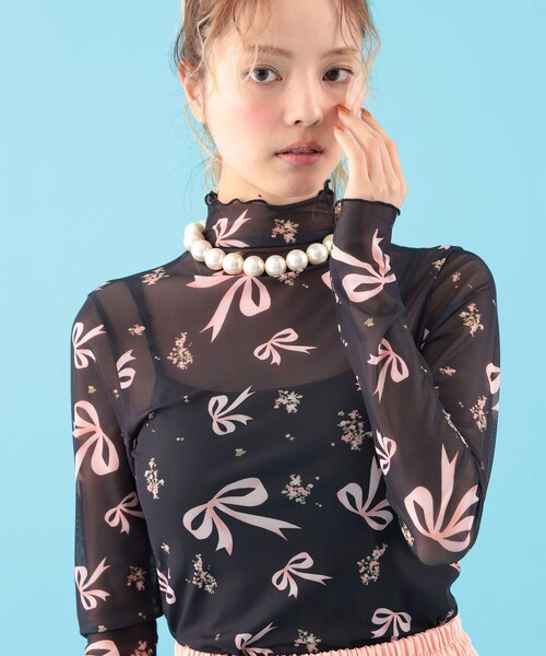 CAROLINA GLASER(カロリナ グレイサー)の「リボン フラワー シアー カットソー(Tシャツ/カットソー・レディース・ブラック/サックスブルー・ONE SIZE)」の9枚目の写真