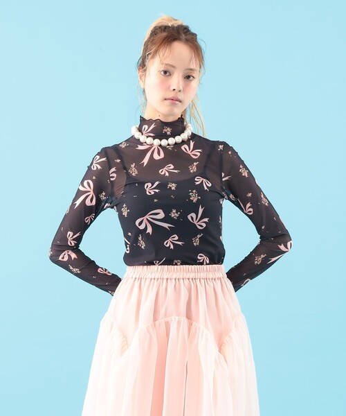 CAROLINA GLASER(カロリナ グレイサー)の「リボン フラワー シアー カットソー(Tシャツ/カットソー・レディース・ブラック/サックスブルー・ONE SIZE)」の14枚目の写真