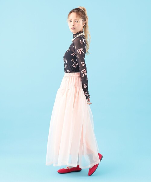 CAROLINA GLASER(カロリナ グレイサー)の「リボン フラワー シアー カットソー(Tシャツ/カットソー・レディース・ブラック/サックスブルー・ONE SIZE)」の3枚目の写真