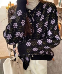 フラワージャガードニットカーディガン