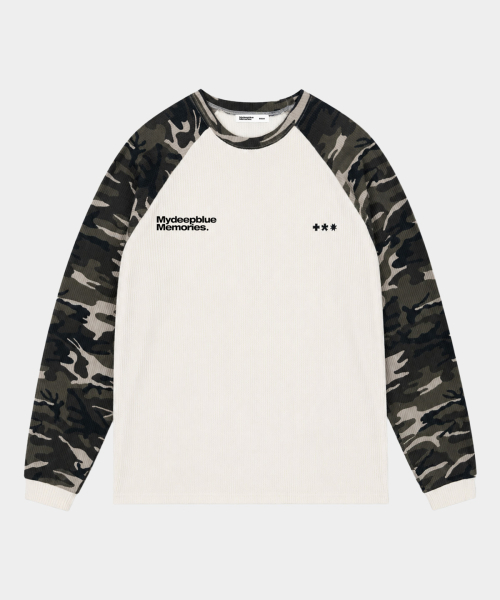 mydeepbluememories(マイディープブルーメモリーズ)の「MMロゴ ワッフルラグランTシャツ(ベージュ)(Tシャツ/カットソー・レディース・ブラック・ONE SIZE)」の3枚目の写真