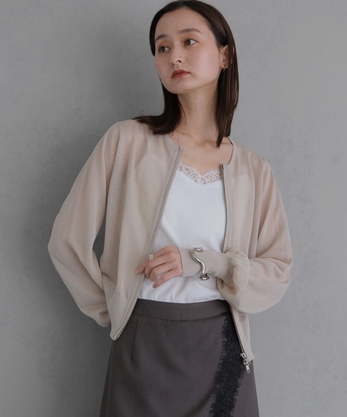 &g'aime(アンジェム)の「【&g'aime 】シアーWジップカーディガン Sheer Double Zip Cardigan(カーディガン/ボレロ・レディース・ブラック/ブラウン/グレイッシュベージュ・FREE)」の1枚目の写真