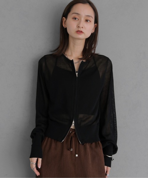 &g'aime(アンジェム)の「【&g'aime 】シアーWジップカーディガン Sheer Double Zip Cardigan(カーディガン/ボレロ・レディース・ブラック/ブラウン/グレイッシュベージュ・FREE)」の2枚目の写真