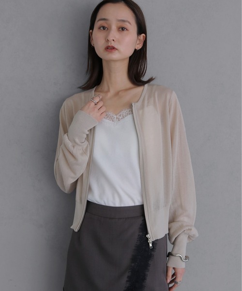 &g'aime(アンジェム)の「【&g'aime 】シアーWジップカーディガン Sheer Double Zip Cardigan(カーディガン/ボレロ・レディース・ブラック/ブラウン/グレイッシュベージュ・FREE)」の6枚目の写真