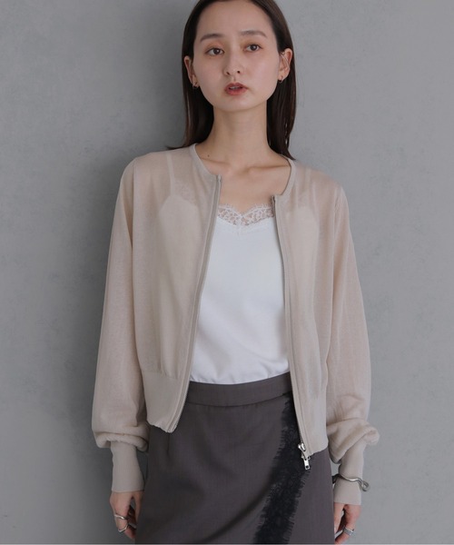 &g'aime(アンジェム)の「【&g'aime 】シアーWジップカーディガン Sheer Double Zip Cardigan(カーディガン/ボレロ・レディース・ブラック/ブラウン/グレイッシュベージュ・FREE)」の7枚目の写真
