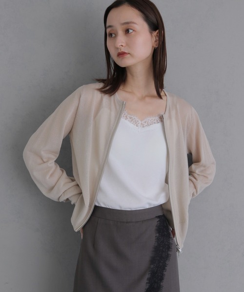 &g'aime(アンジェム)の「【&g'aime 】シアーWジップカーディガン Sheer Double Zip Cardigan(カーディガン/ボレロ・レディース・ブラック/ブラウン/グレイッシュベージュ・FREE)」の8枚目の写真