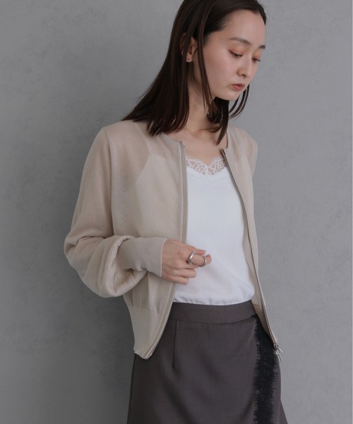 &g'aime(アンジェム)の「【&g'aime 】シアーWジップカーディガン Sheer Double Zip Cardigan(カーディガン/ボレロ・レディース・ブラック/ブラウン/グレイッシュベージュ・FREE)」の9枚目の写真
