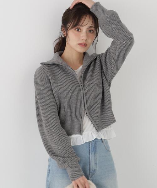 PROPORTION BODY DRESSING(プロポーションボディドレッシング)の「<a>フロントジップニット / 1216274003(カーディガン/ボレロ・レディース・グレー/グレー系その他/ホワイト系その他・FREE)」の3枚目の写真