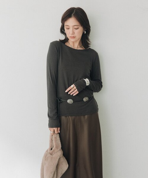 RIVE DROITE（リヴドロワ）の「シルクブレンドボートTee（秋服/冬服/オフィスカジュアル）（Tシャツ/カットソー・レディース・ピンク/オフホワイト/チャコールグレー・FREE）」の14枚目の写真