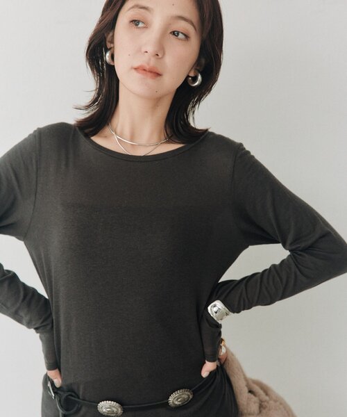 RIVE DROITE（リヴドロワ）の「シルクブレンドボートTee（秋服/冬服/オフィスカジュアル）（Tシャツ/カットソー・レディース・ピンク/オフホワイト/チャコールグレー・FREE）」の16枚目の写真