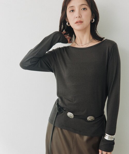 RIVE DROITE（リヴドロワ）の「シルクブレンドボートTee（秋服/冬服/オフィスカジュアル）（Tシャツ/カットソー・レディース・ピンク/オフホワイト/チャコールグレー・FREE）」の5枚目の写真