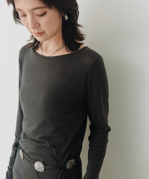 RIVE DROITE（リヴドロワ）の「シルクブレンドボートTee（秋服/冬服/オフィスカジュアル）（Tシャツ/カットソー・レディース・ピンク/オフホワイト/チャコールグレー・FREE）」の6枚目の写真