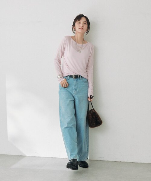 RIVE DROITE（リヴドロワ）の「シルクブレンドボートTee（秋服/冬服/オフィスカジュアル）（Tシャツ/カットソー・レディース・ピンク/オフホワイト/チャコールグレー・FREE）」の18枚目の写真
