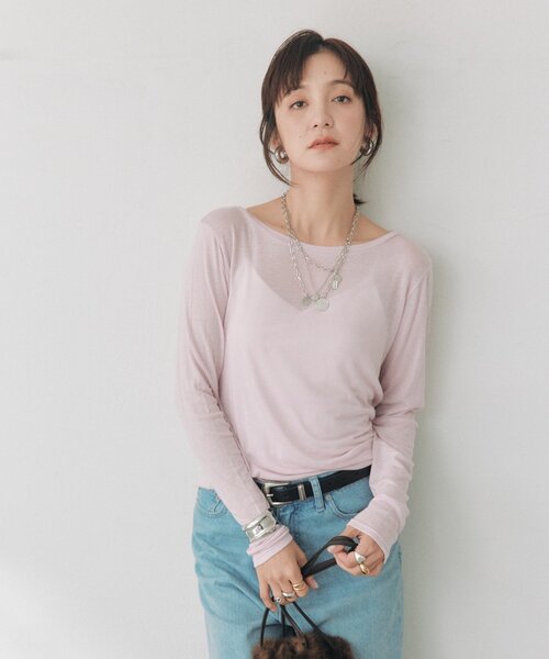 RIVE DROITE（リヴドロワ）の「シルクブレンドボートTee（秋服/冬服/オフィスカジュアル）（Tシャツ/カットソー・レディース・ピンク/オフホワイト/チャコールグレー・FREE）」の8枚目の写真