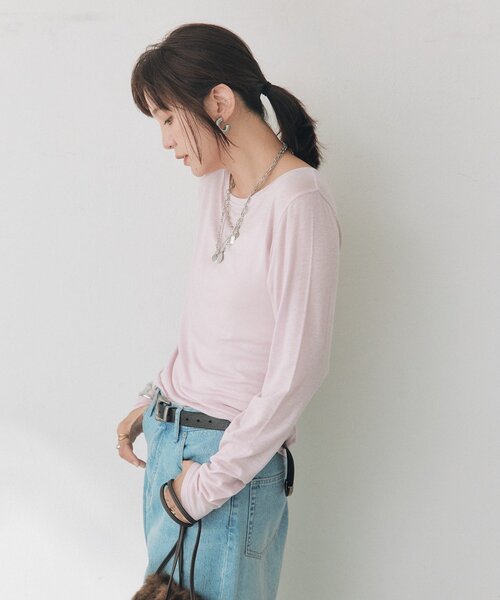 RIVE DROITE（リヴドロワ）の「シルクブレンドボートTee（秋服/冬服/オフィスカジュアル）（Tシャツ/カットソー・レディース・ピンク/オフホワイト/チャコールグレー・FREE）」の10枚目の写真
