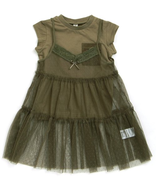 apres les cours(アプレレクール)の「チュールレースシースルーワンピースセット(ワンピース・キッズ・ネイビー/ピンク/オフホワイト/カーキ・140/100/120/80/90/110/130)」の3枚目の写真