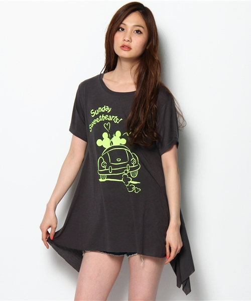 LOVE BOAT（ラブ・ボート）の「アシメMICKY Tシャツワンピース（ワンピース・レディース・ホワイト系/ブラック系1/グレー系2・FREE）」の2枚目の写真