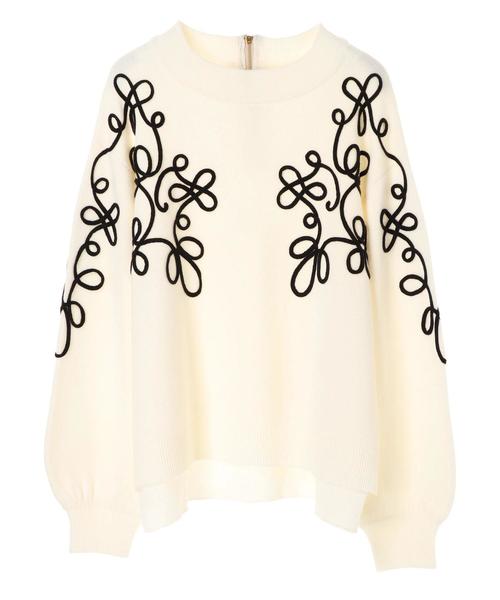 Editt by YECCA VECCA（エディットバイイェッカヴェッカ）の「Ｐ．刺しゅうニットプルオーバー（ニット/セーター・レディース・ブラック/アイボリー・FREE）」の21枚目の写真