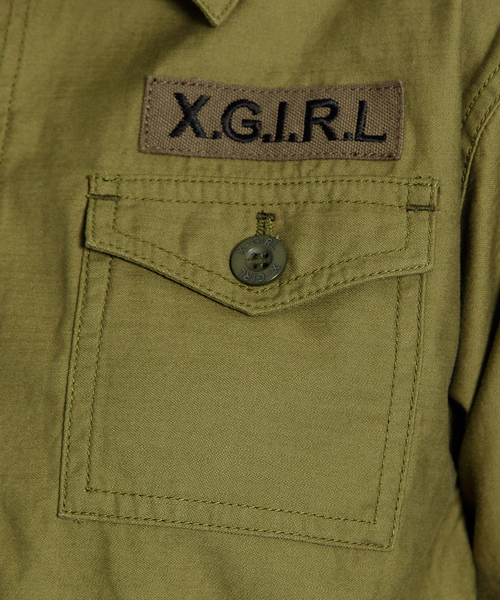 X-girl（エックスガール）の「ARMY SHIRT（シャツ/ブラウス・レディース・カモフラージュ/オリーブ/ネイビー・1/2）」の11枚目の写真