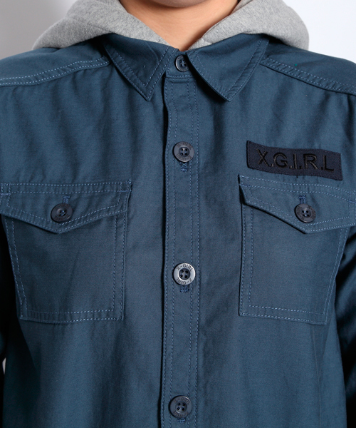 X-girl（エックスガール）の「ARMY SHIRT（シャツ/ブラウス・レディース・カモフラージュ/オリーブ/ネイビー・1/2）」の12枚目の写真