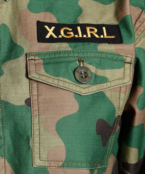 X-girl（エックスガール）の「ARMY SHIRT（シャツ/ブラウス・レディース・カモフラージュ/オリーブ/ネイビー・1/2）」の13枚目の写真