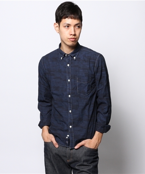 JOURNAL STANDARD（ジャーナルスタンダード）の「●カモフラージュジャガードオーバーダイボタンダウンシャツ（シャツ/ブラウス・メンズ・ネイビー/カーキ/グレー・MEDIUM/LARGE）」の3枚目の写真